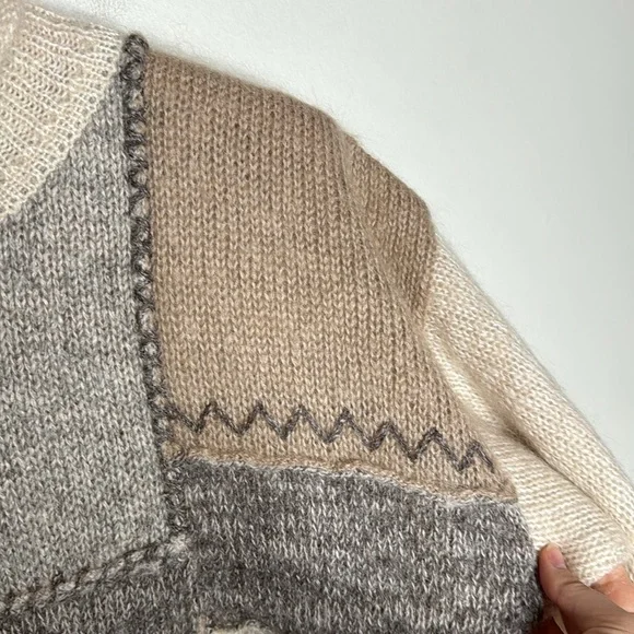New Orvis Vintage Mohair Patchwork Neutrals Oversized Sweater Size M